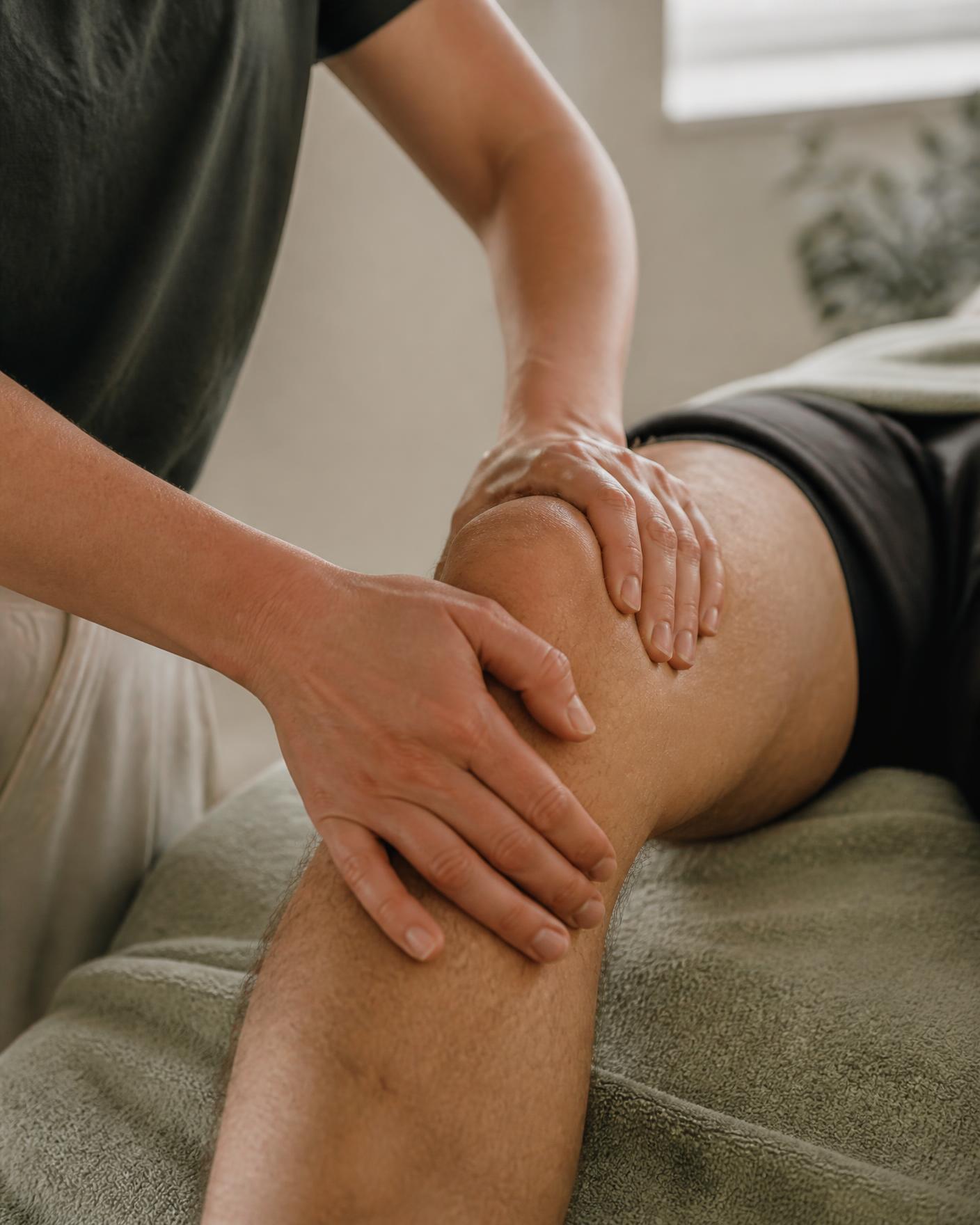 Fisioterapista durante una seduta di terapia manuale al ginocchio
